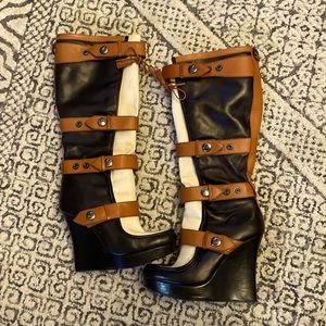 L.a.m.b. Leather and canvas platform winter boots